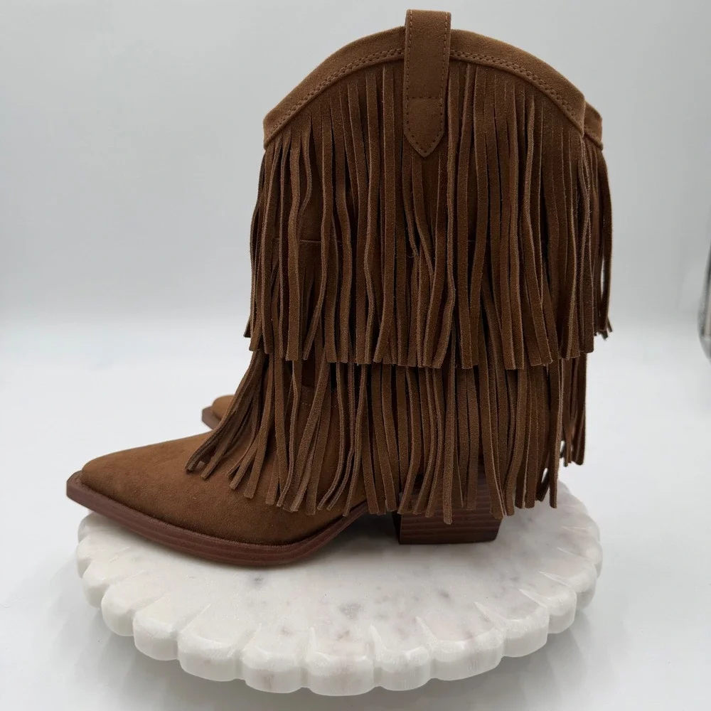 Universal Thread Austin Tan Fringe Western Boots Pointed Toe Memory Foam Size 7